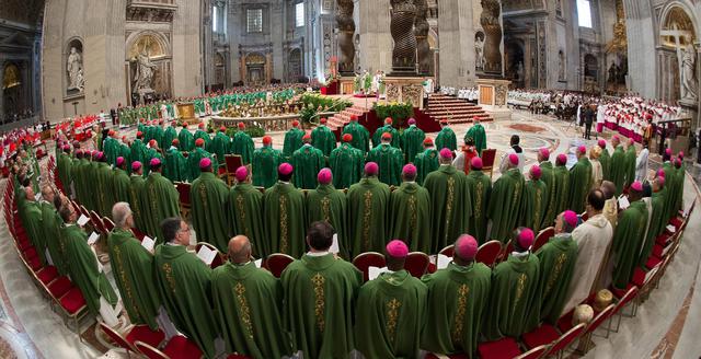 epa04434483 In this picture made available by the Vatican newspaper l' Osservatore Romano, Bishops during the opening Mass of The Extraordinary Synod of the Bishops in Saint Peter's Basilica, Vatican City, 05 October 2014.  EPA/OSSERVATORE ROMANO  HANDOUT EDITORIAL USE ONLY