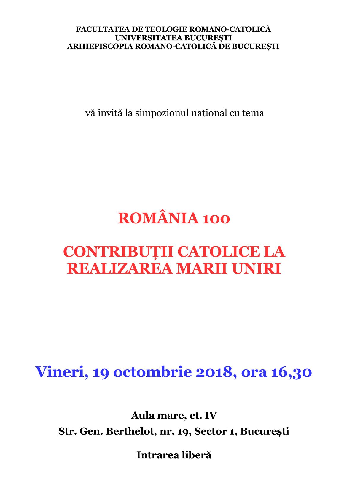 Simpozion national Contribuții catolice la realizarea Marii Uniri