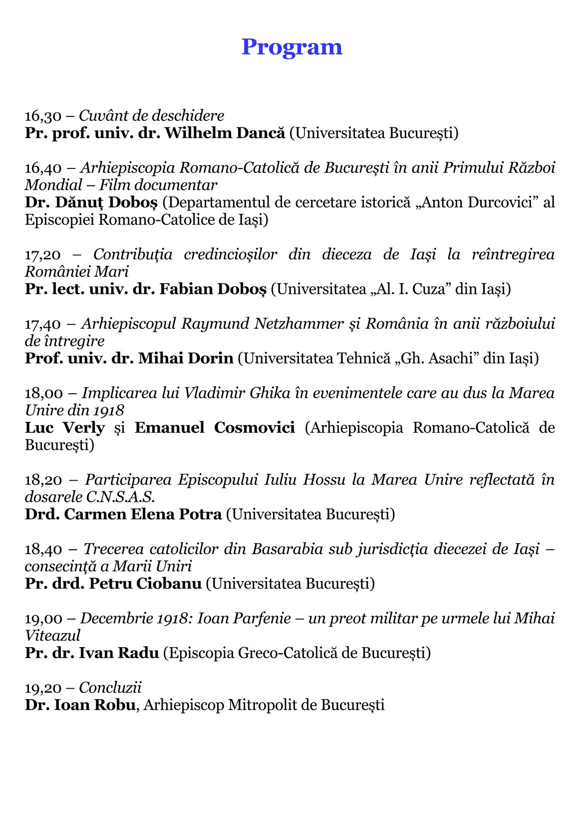 Un simpozion national pe tema Contribuții catolice la realizarea Marii Uniri